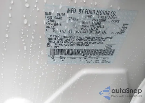 2008 Ford Edge Limited из США, поврежденный, VIN 2FMDK39C98BB50060